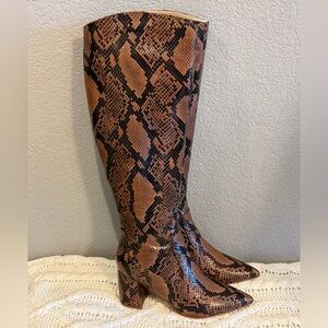 Marc Fisher Brown Snake Print Heeled Boots